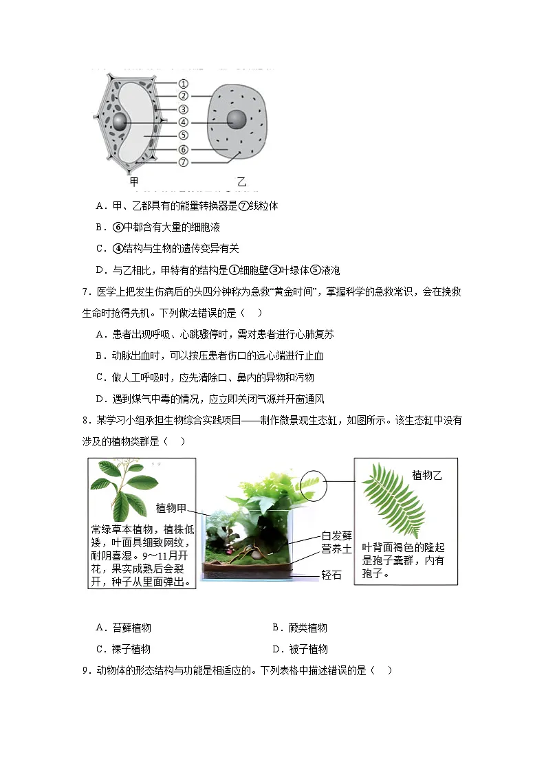 2025年山东省济南市高新区八年级中考一模生物试题（附答案解析）第3页