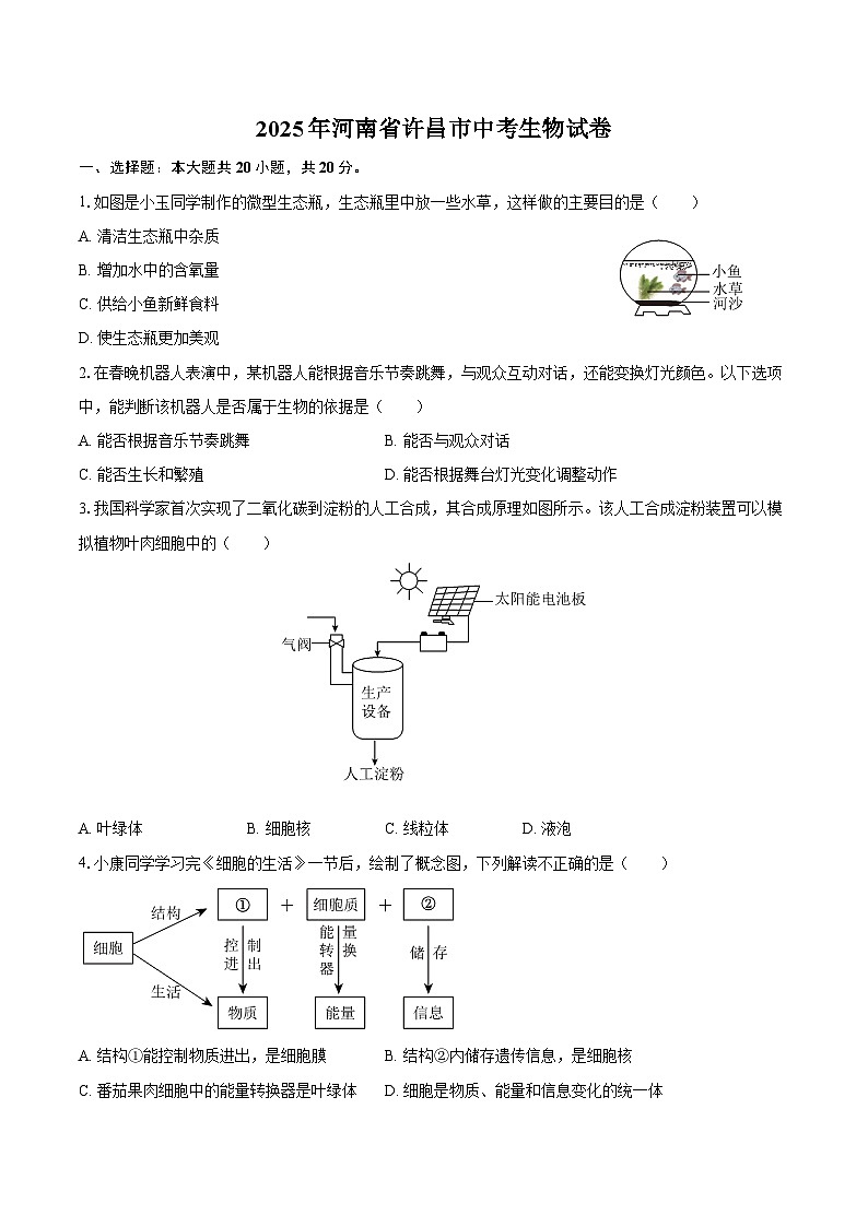 2025年河南省许昌市中考生物试卷（含答案）第1页