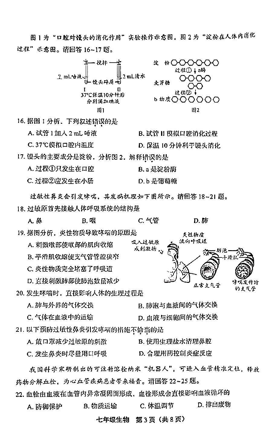 2025北京丰台初一（下）期末生物试卷第3页