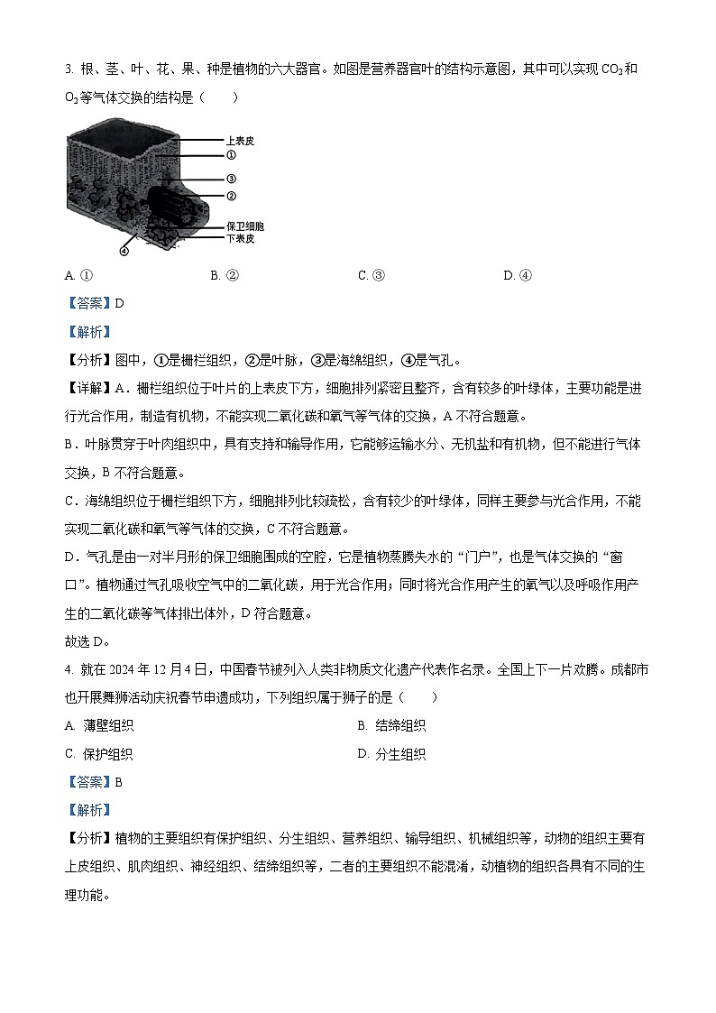 2025年四川省成都市中考生物真题（解析版）第3页