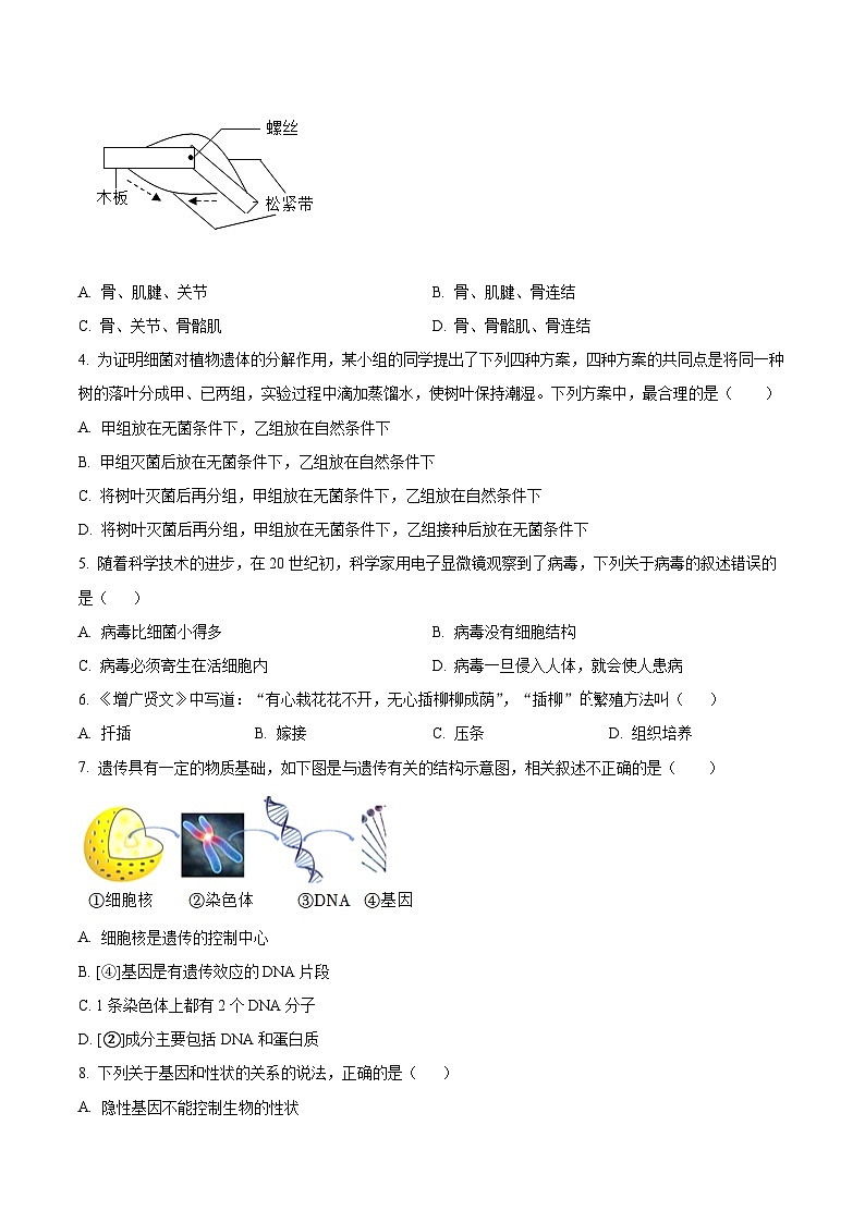 【8生一模】2025年安徽省亳州市利辛县八年级初二会考中考一模生物试题第2页