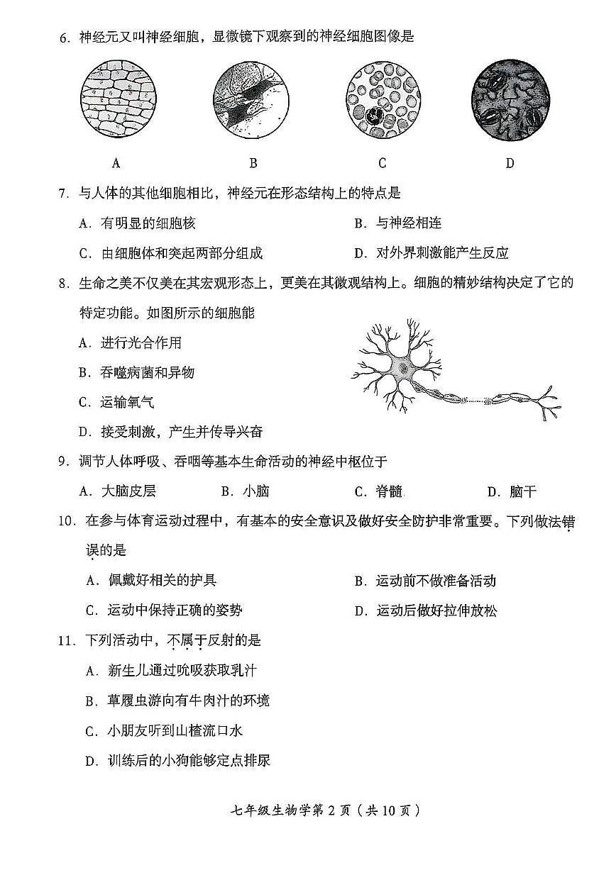 2025北京房山初一（下）期末生物试卷 无答案第2页
