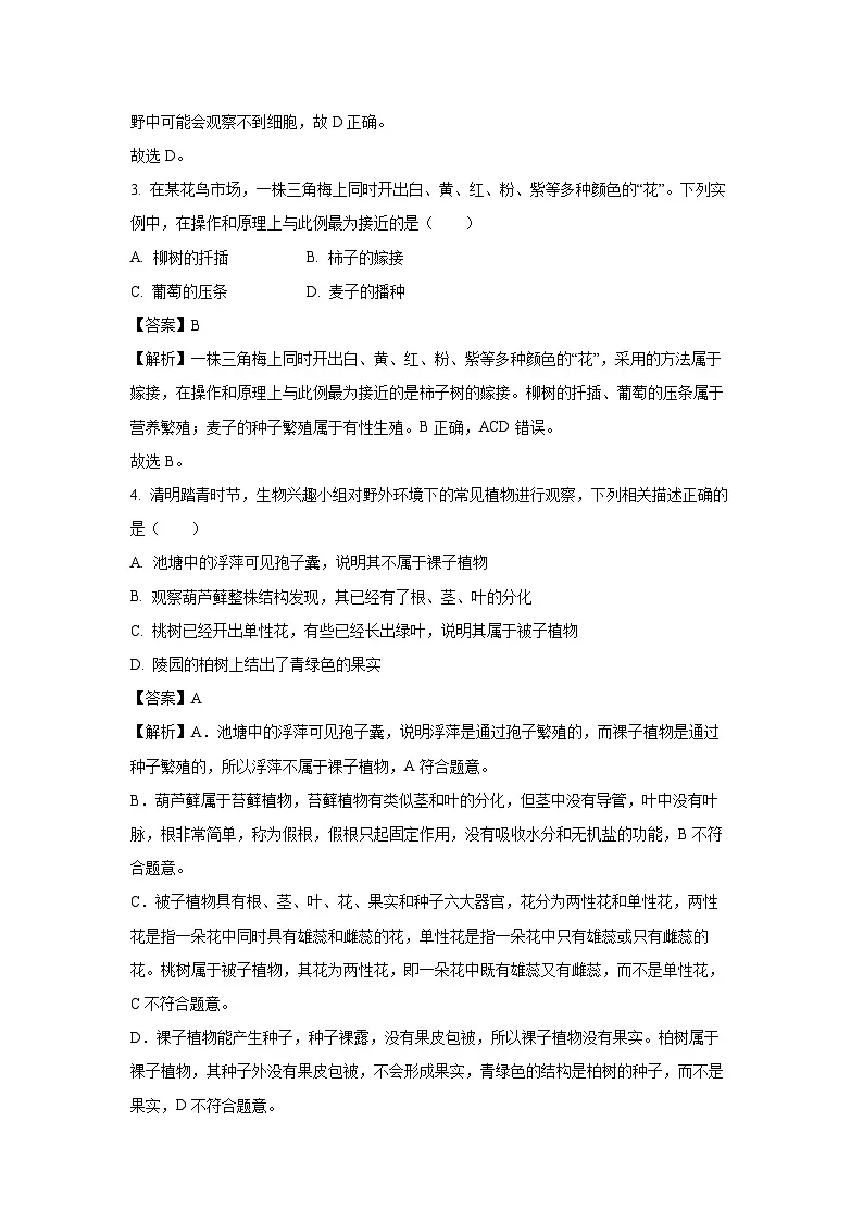 2025年山东省聊城市阳谷县中考二模[中考模拟]生物试卷（解析版）第3页