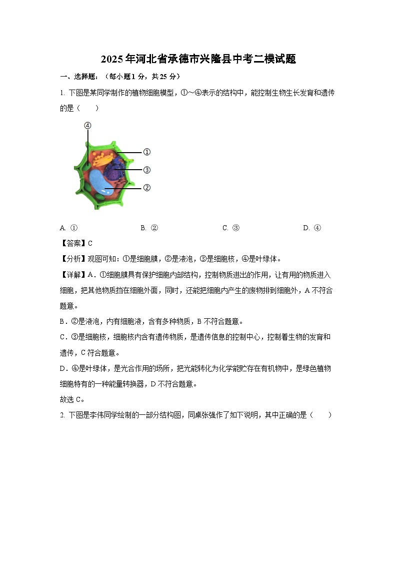 2025年河北省承德市兴隆县中考二模[中考模拟]生物试卷（解析版）第1页