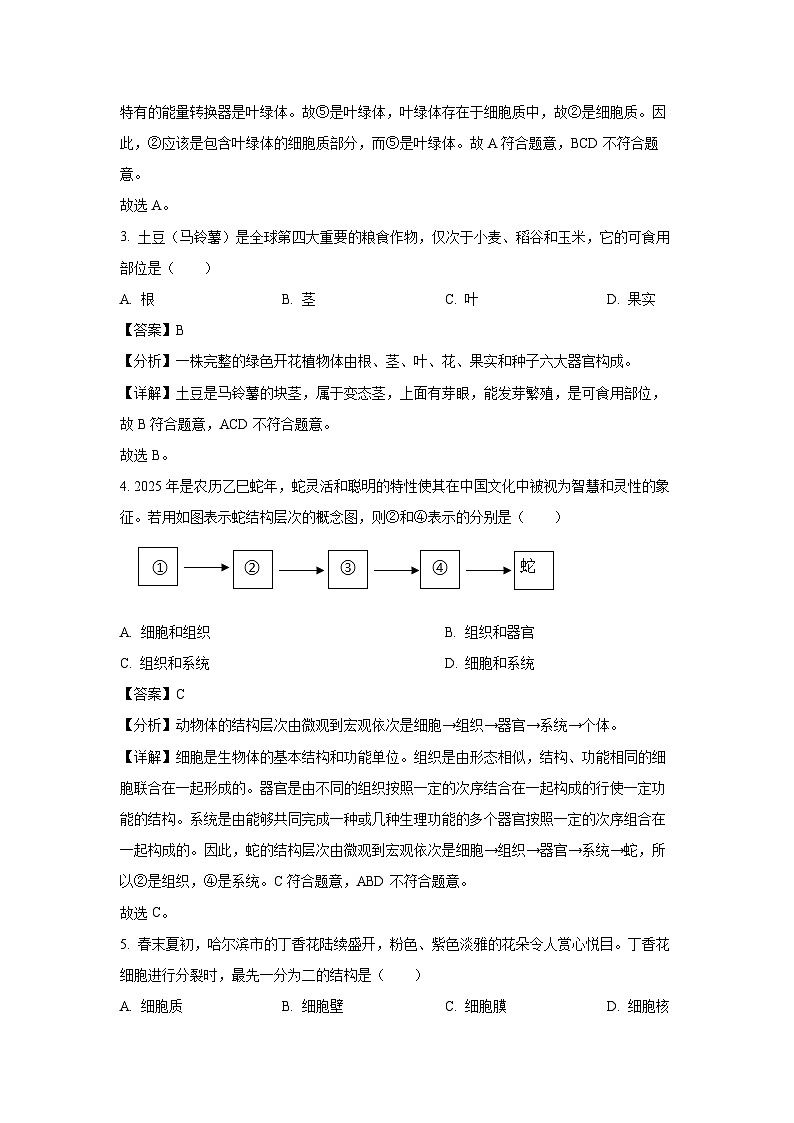 2025年黑龙江省哈尔滨市南岗区中考二模[中考模拟]生物试卷（解析版）第2页
