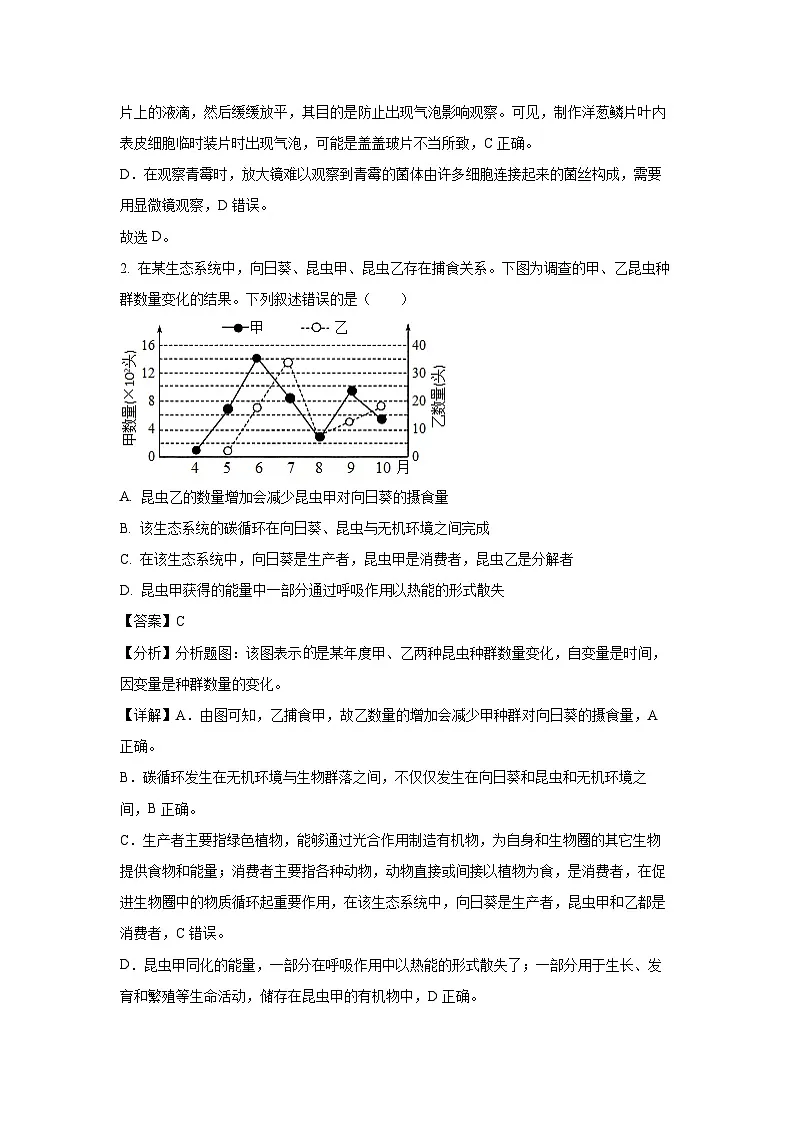 2025年山东省泰安市岱岳区中考二模[中考模拟]生物试卷（解析版）第2页