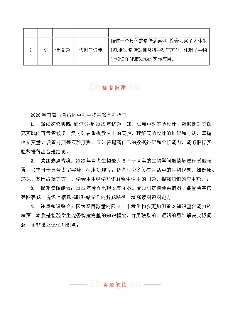 2025年中考生物真题完全解读（内蒙古卷）第3页