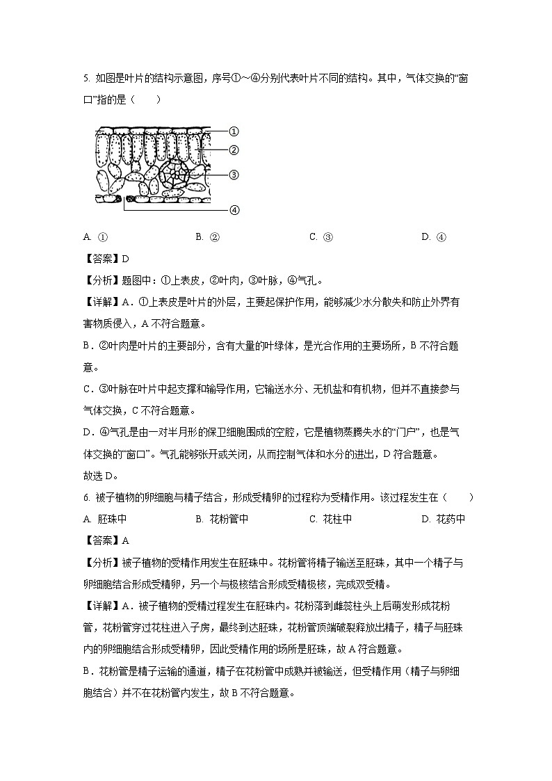 重庆市渝中区2024-2025学年七年级下学期期末生物试卷（解析版）第3页
