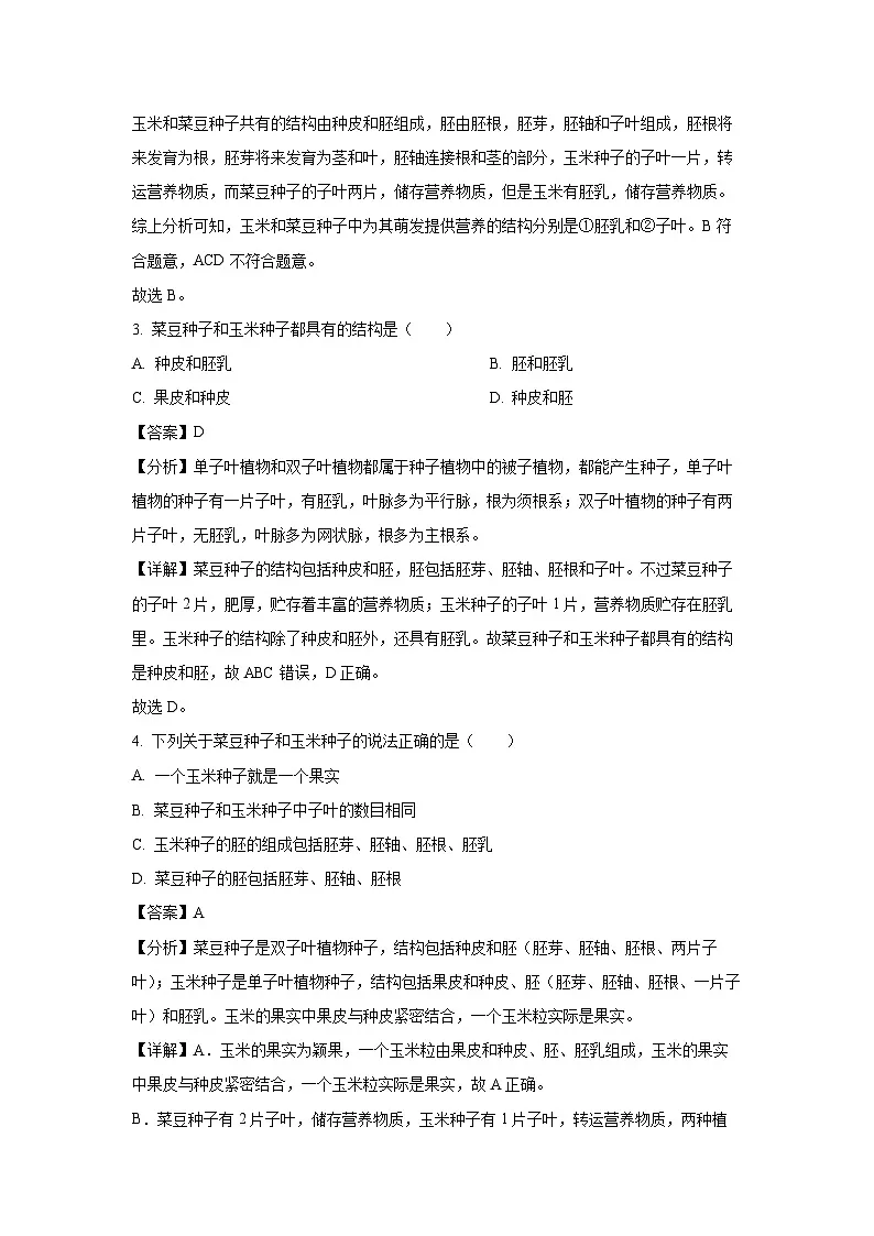 江苏省淮安市开明集团校2024-2025学年七年级下学期期末生物试卷（解析版）第2页