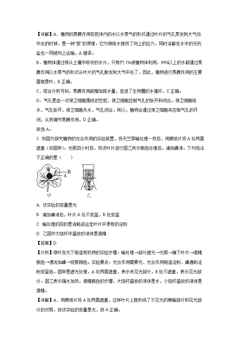 河南省新乡市名校联考2024-2025学年七年级下学期期末生物试卷（解析版）第3页