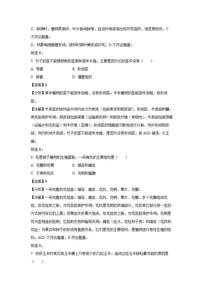 河南省开封市兰考县2024-2025学年七年级下学期期末生物试卷（解析版）第3页