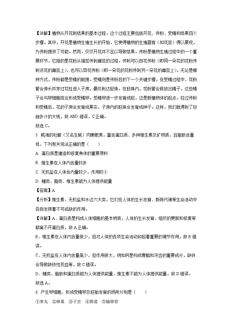安徽省安庆市桐城市2024-2025学年七年级下学期期末生物试卷（解析版）第3页