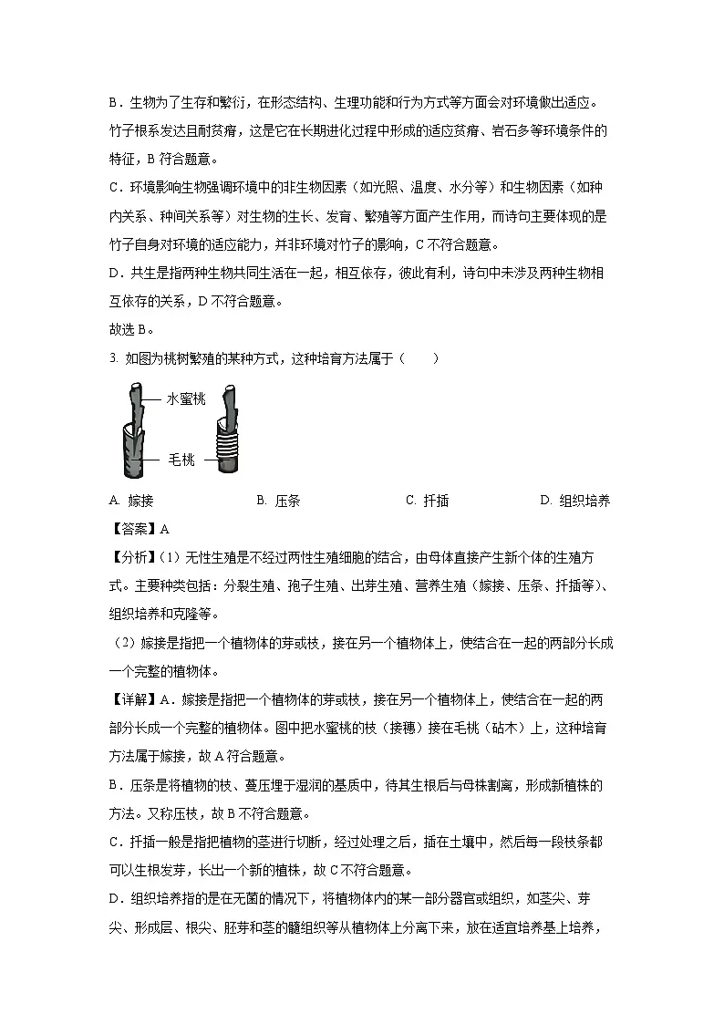 2025年山西省晋中市左权县八年级三模生物试卷（解析版）第2页