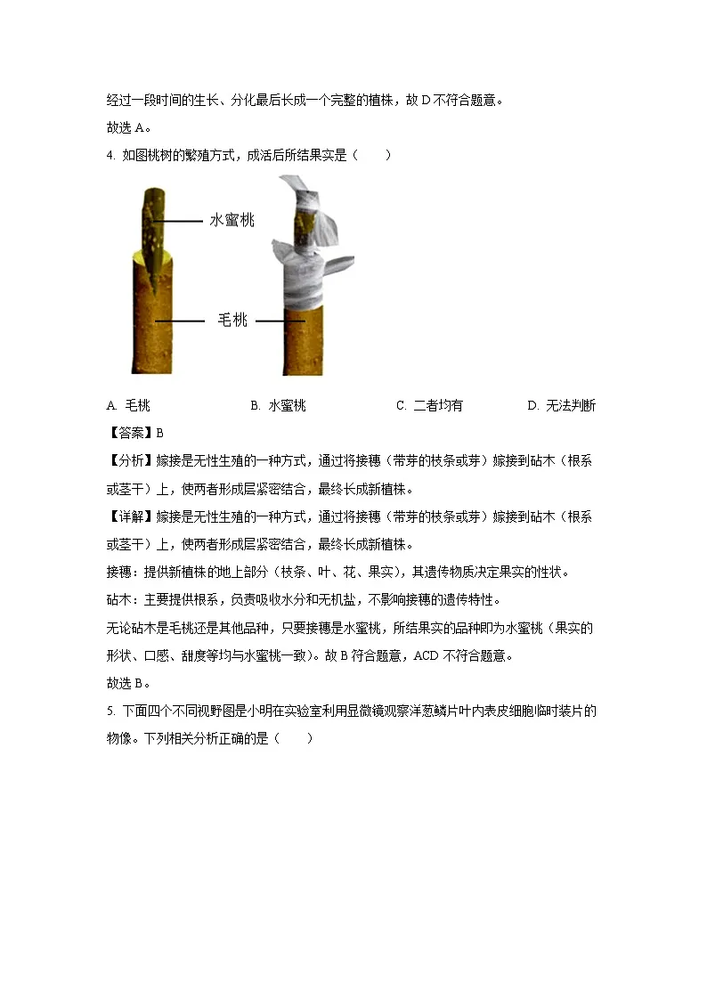 2025年山西省晋中市左权县八年级三模生物试卷（解析版）第3页