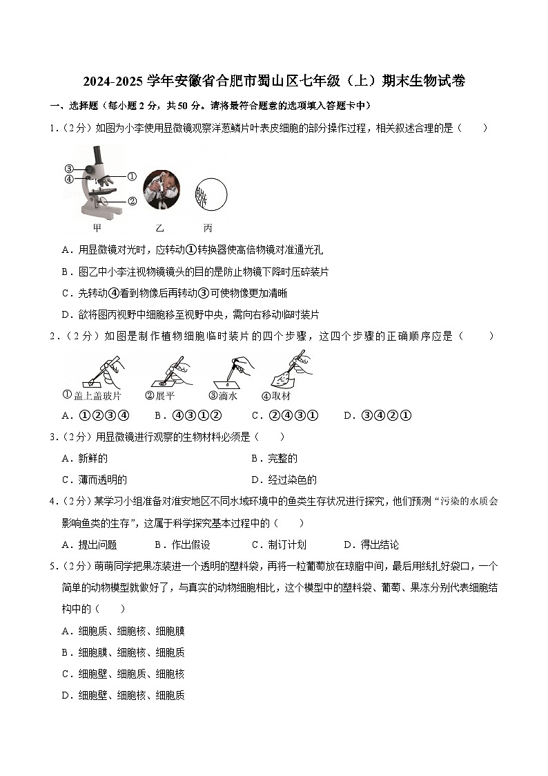 【7生（SJ）期末】合肥市蜀山区2024-2025学年七年级上学期期末生物试卷第1页