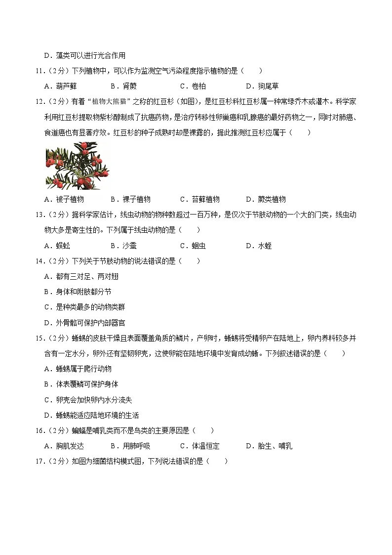 【7生（SJ）期末】合肥市蜀山区2024-2025学年七年级上学期期末生物试卷第3页