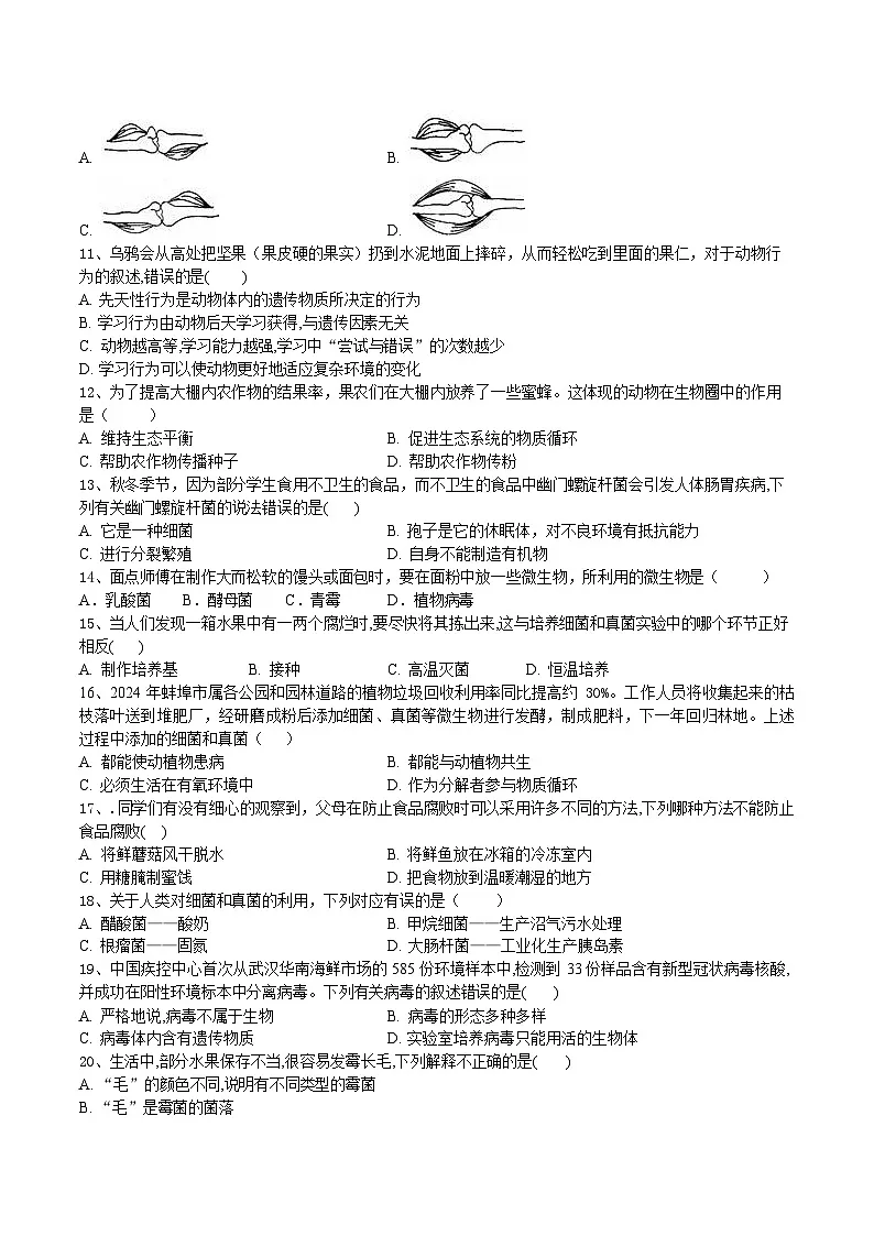 【8生（RJ）期末】蚌埠市2024-2025学年八年级上学期期末考试生物试题第2页