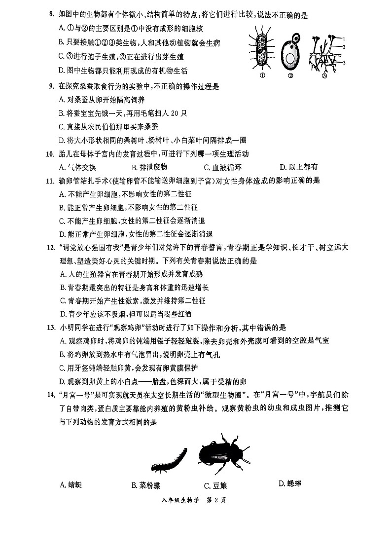 【8生（BS）期末】宿州市灵璧县2024 - 2025学年八年级上学期生物期末试卷第2页