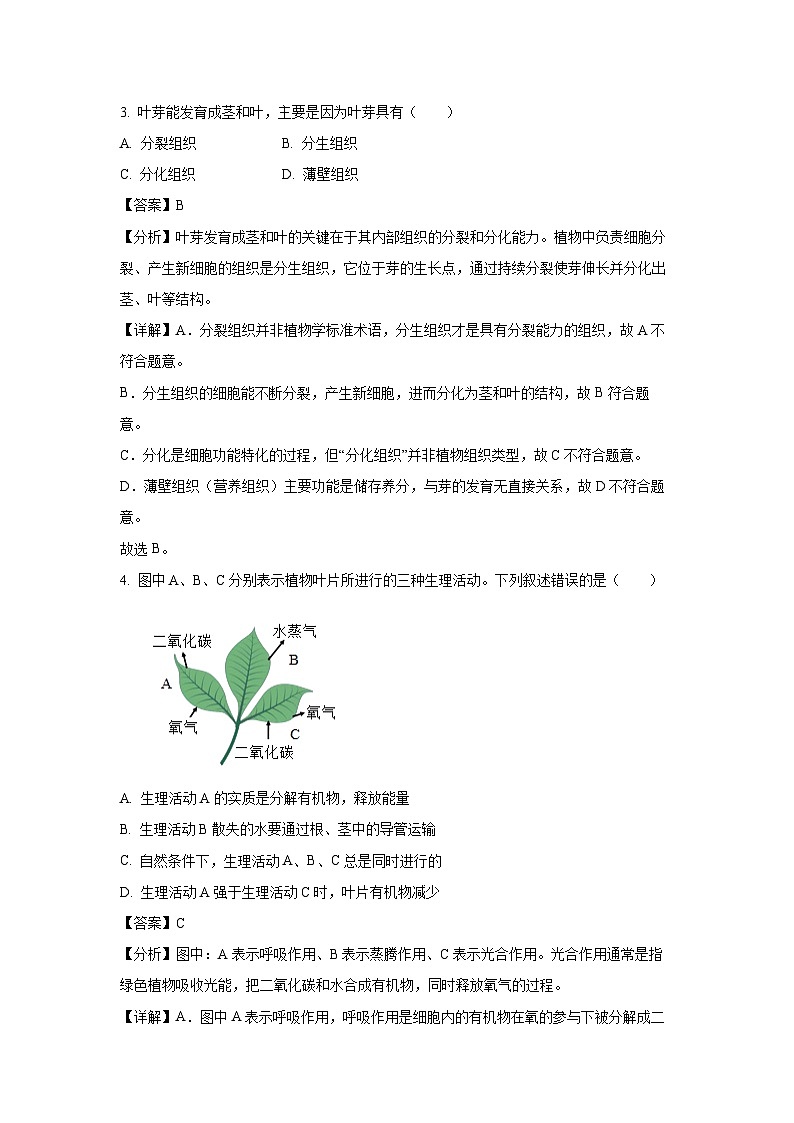 四川省德阳市2024-2025学年七年级下学期期末生物试卷（解析版）第2页