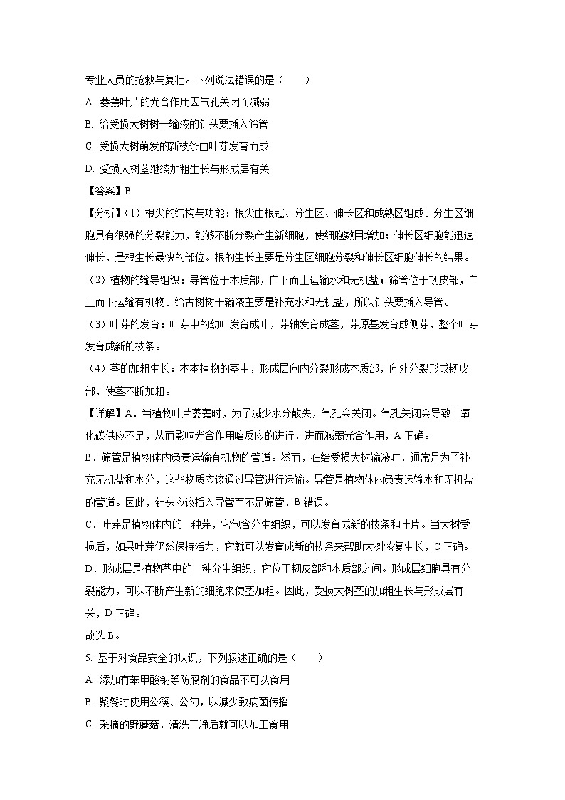 安徽省亳州市涡阳县2024-2025学年七年级下学期期末生物试卷（解析版）第3页