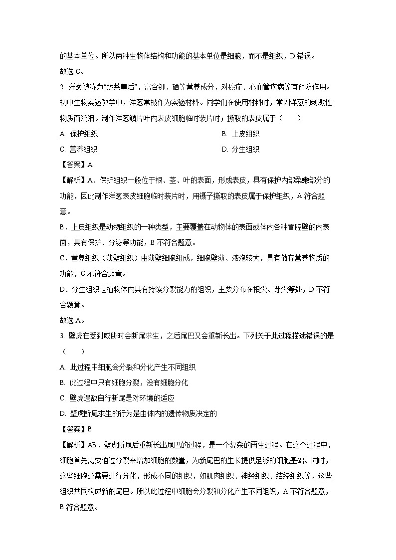 【生物】2025年河北省石家庄市八年级中考二模试题（解析版）第2页