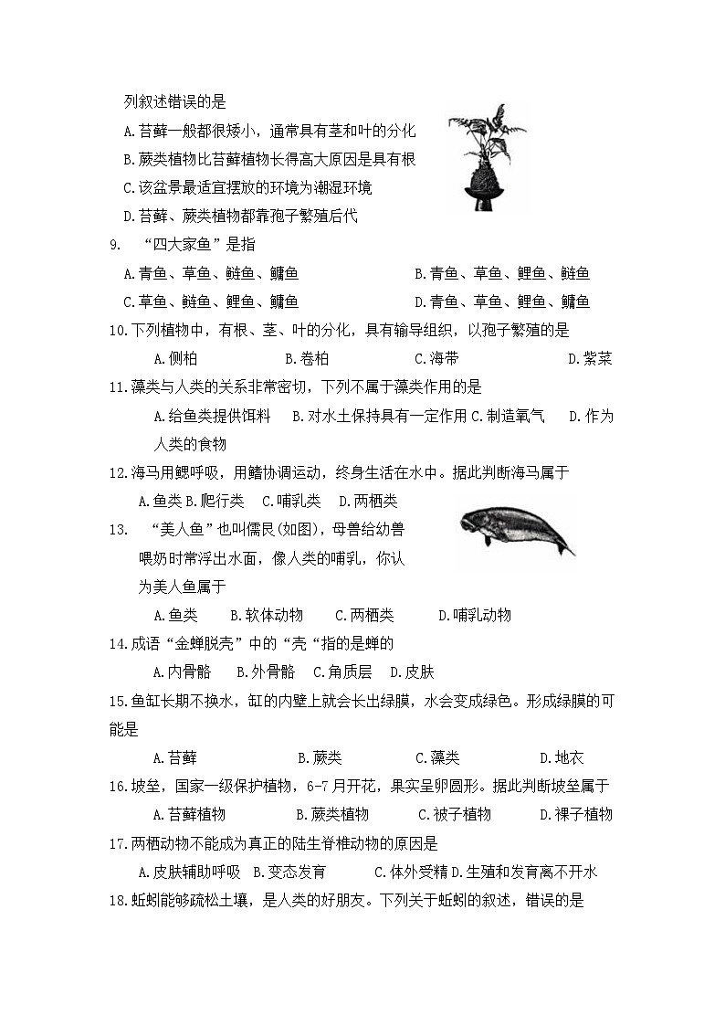 人教版（2024）七年级上册生物第二单元第一、二章综合测试卷（含答案）第2页
