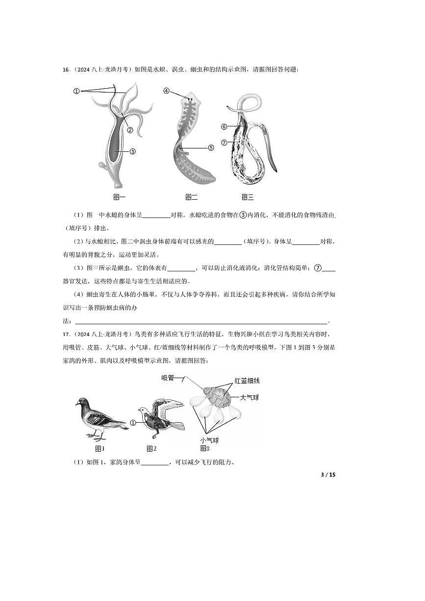 2024～2025学年辽宁省葫芦岛市龙港区联考(月考)八年级上随堂练习生物试卷第3页