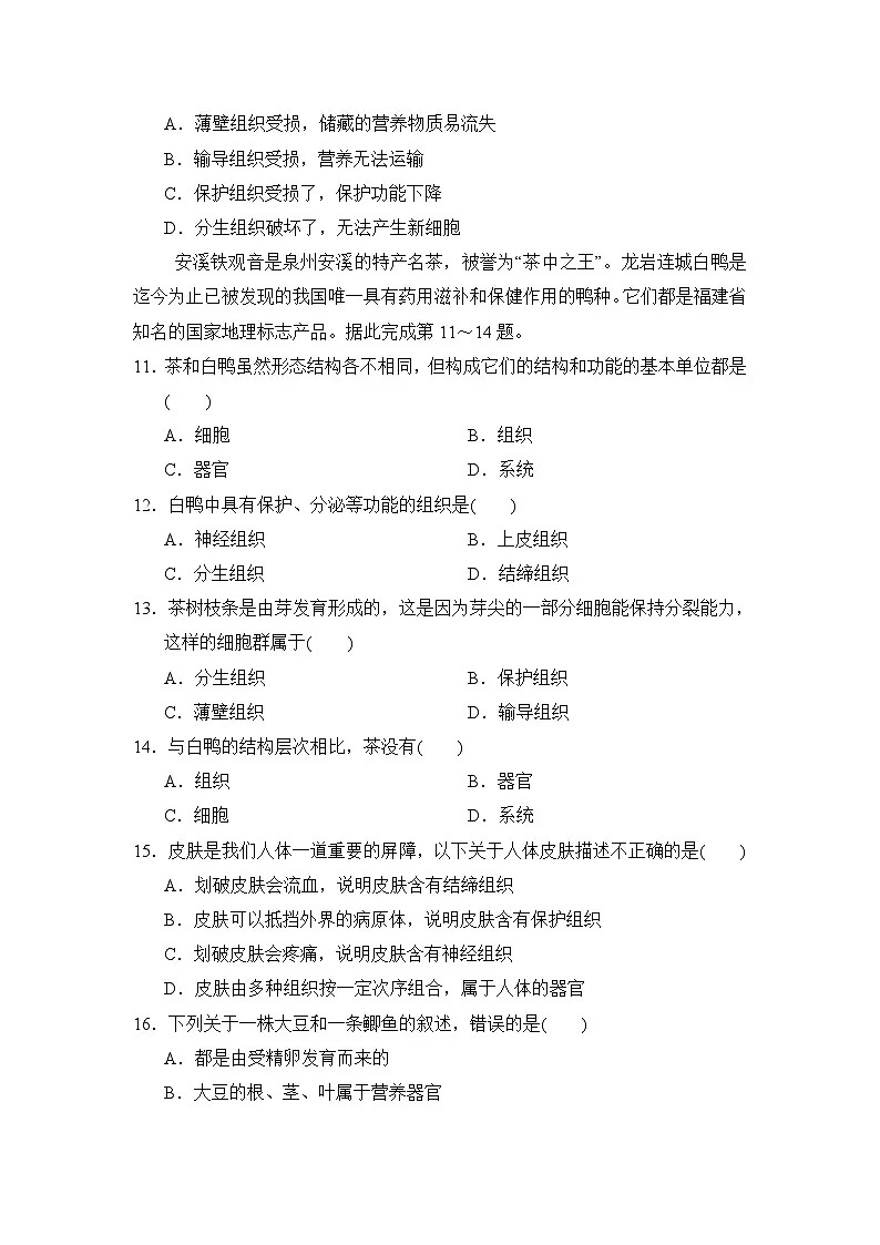 2024-2025学年七年级生物上册 第一单元第三章 单元测试卷（人教版）第3页
