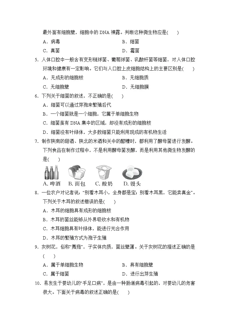 2024-2025学年七年级生物上册 第二单元第三、四章 单元测试卷（人教版）第2页