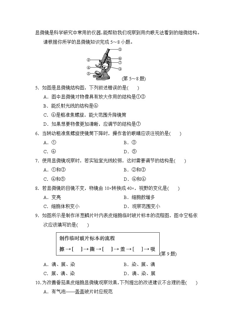2024-2025学年七年级生物上册 第一单元第一、二章 单元测试卷（ 人教版）第2页