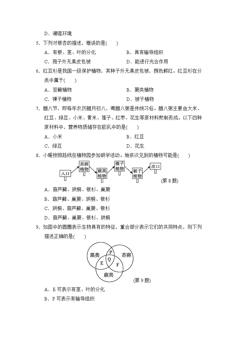 2024-2025学年七年级生物上册 第二单元第一、二章 单元测试卷（ 人教版）第2页