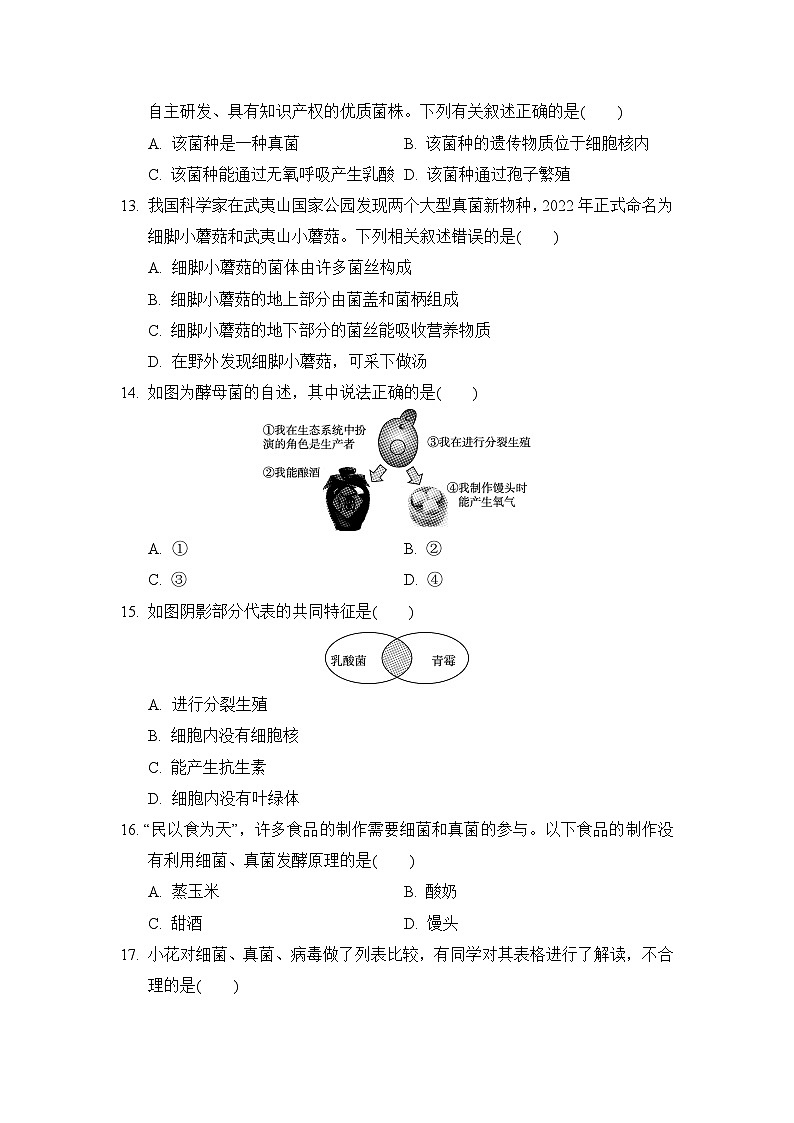 2024-2025学年八年级生物上册 第五单元 单元测试卷（冀少版）第3页