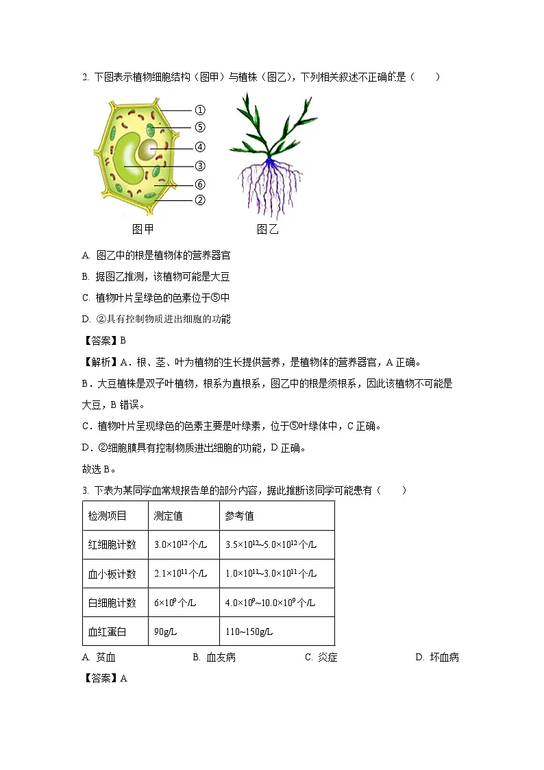 【生物】2025年福建省泉州市永春县中考三模试题（解析版）第2页