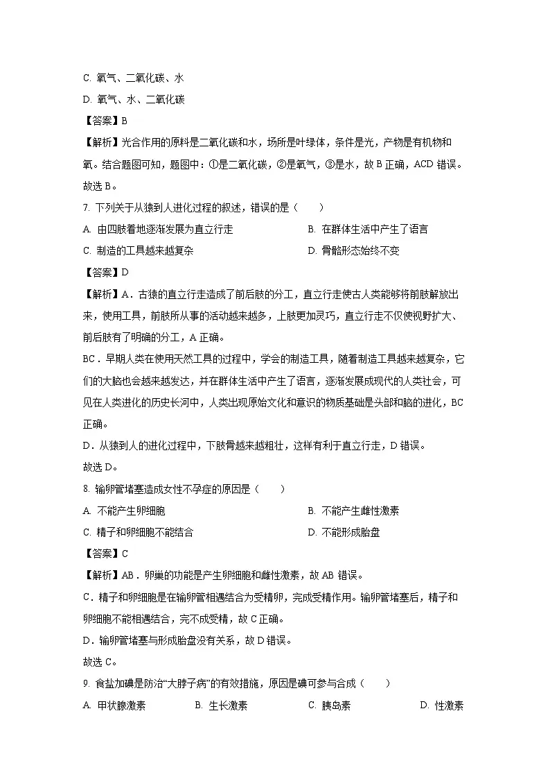 【生物】2025年河南省商丘市夏邑县中考三模试题（解析版）第3页