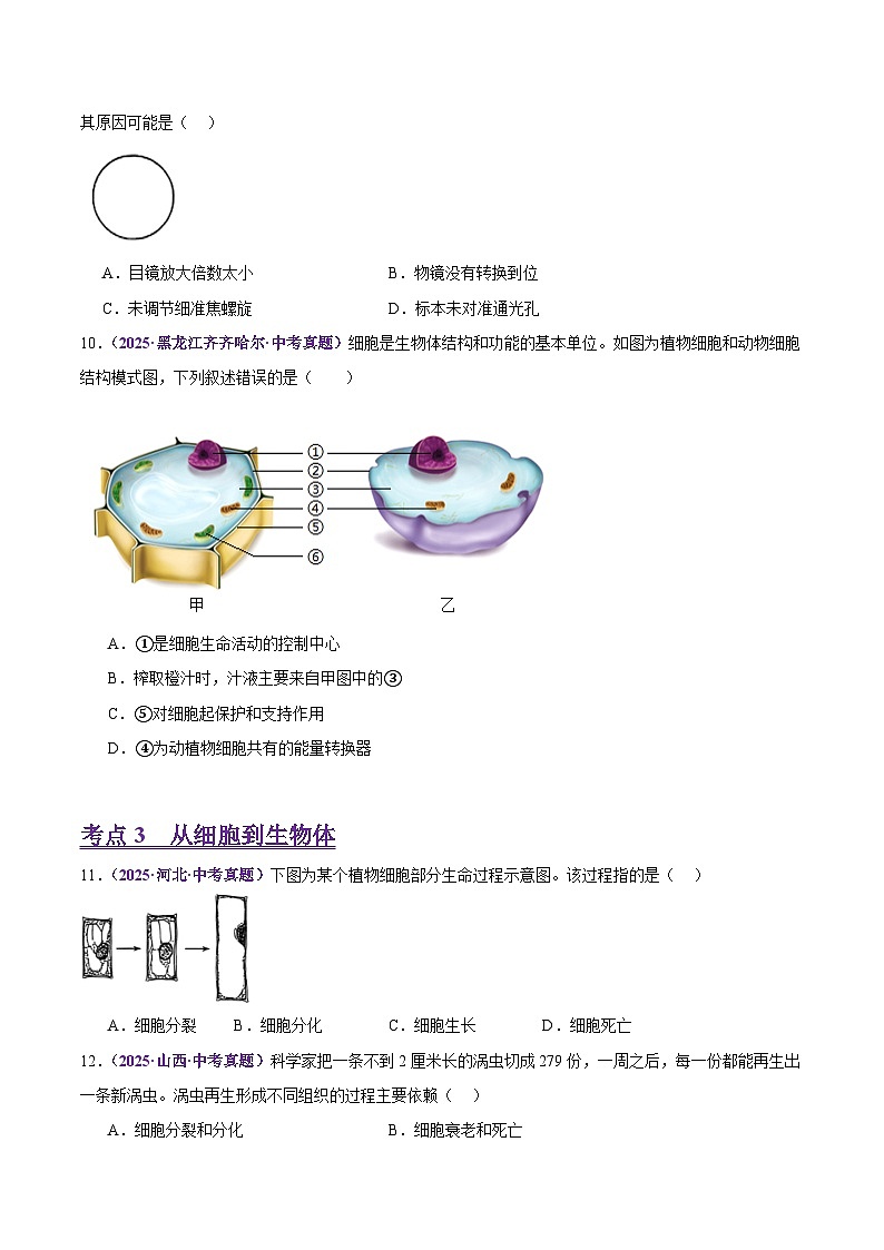 2025年中考生物真题分类汇编：专题01 生物和细胞（全国通用）（第01期）（原卷版）第3页