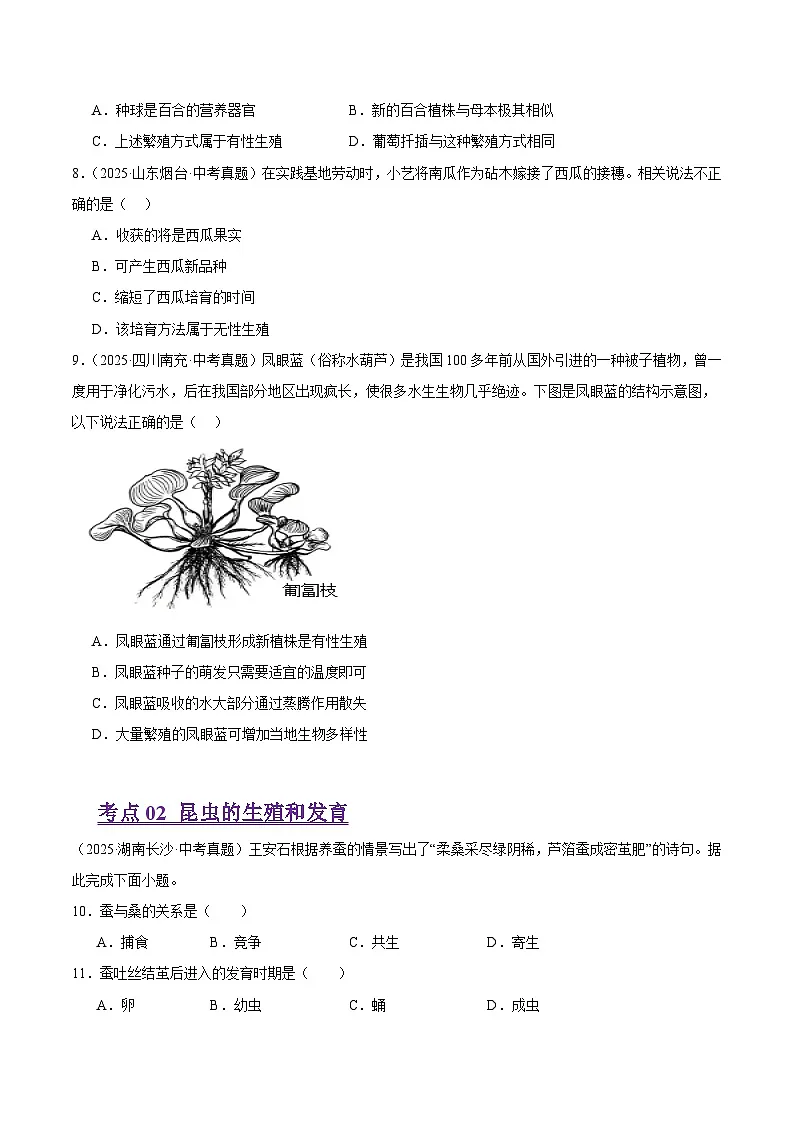 2025年中考生物真题分类汇编：专题13 生物的生殖和发育（全国通用）（第01期）（原卷版）第2页