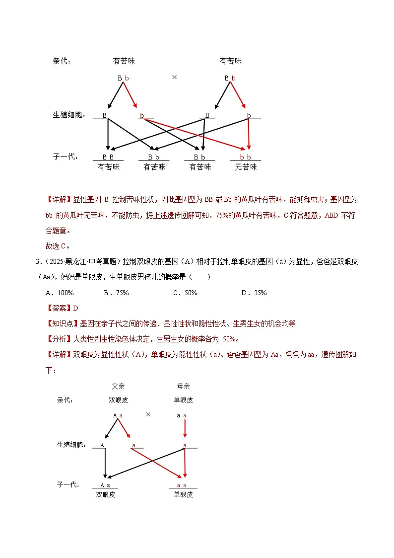 2025年中考生物真题分类汇编：专题14 生物的遗传和变异（全国通用）（第01期）（解析版）第2页