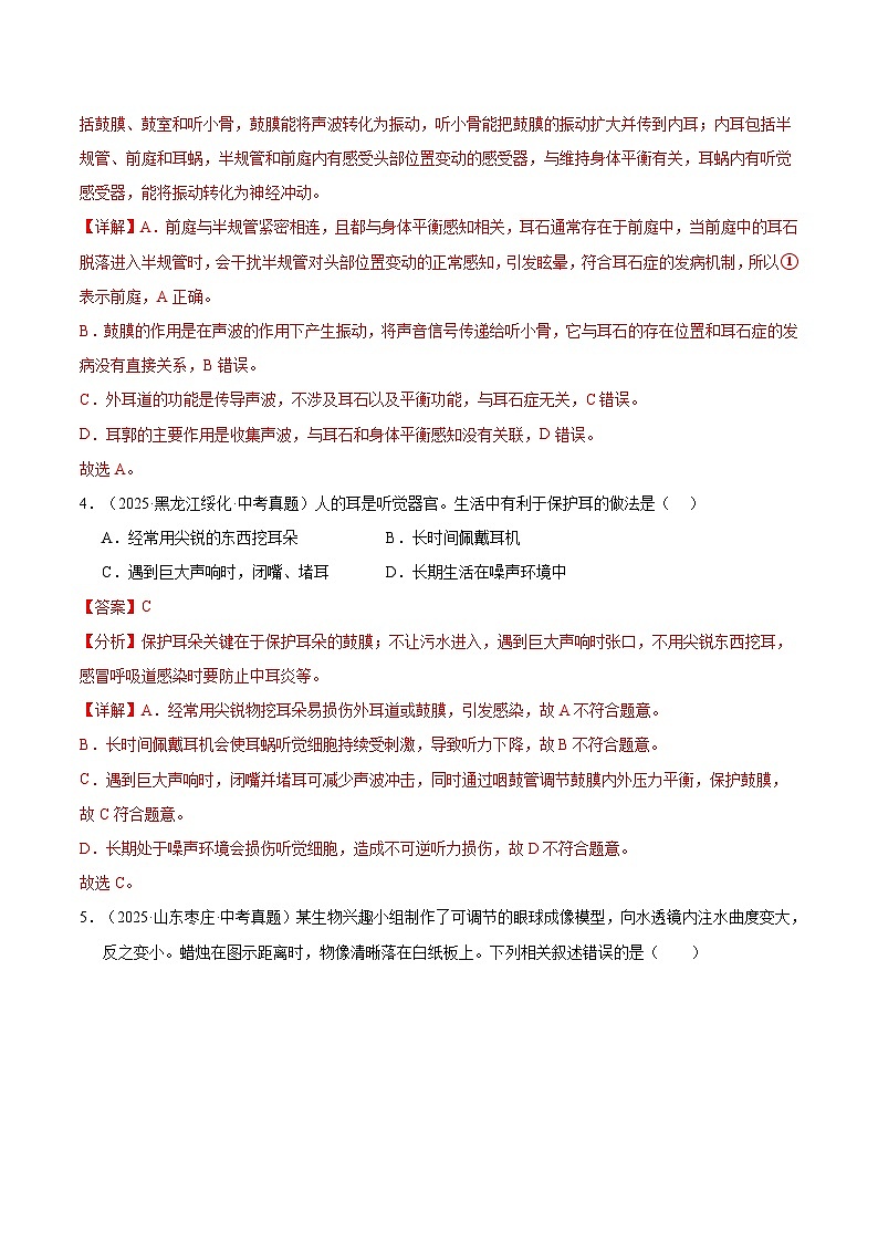 三年（2023-2025）中考生物真题分类汇编：专题07 人体生命活动的调节（全国通用）（解析版）第3页