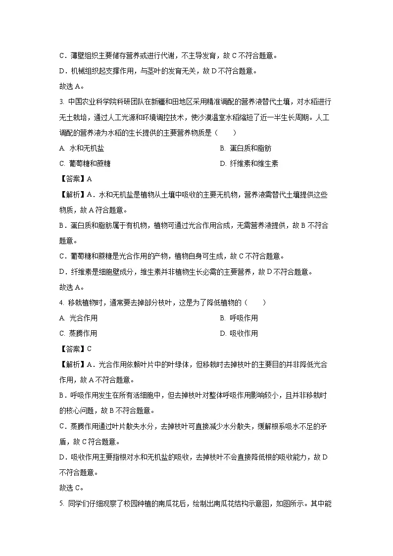 广西柳州市2024-2025学年七年级下学期期末生物试卷（解析版）第2页