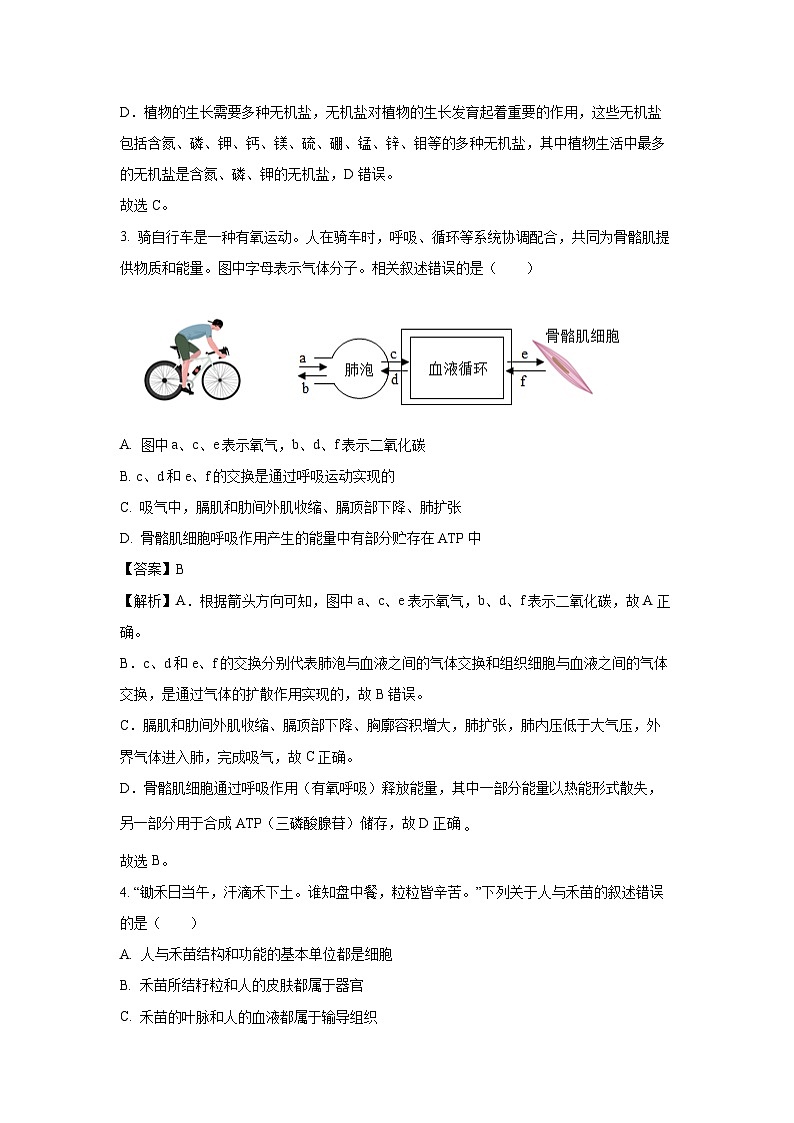2025年江苏省启东市八年级二模生物试卷（解析版）第2页