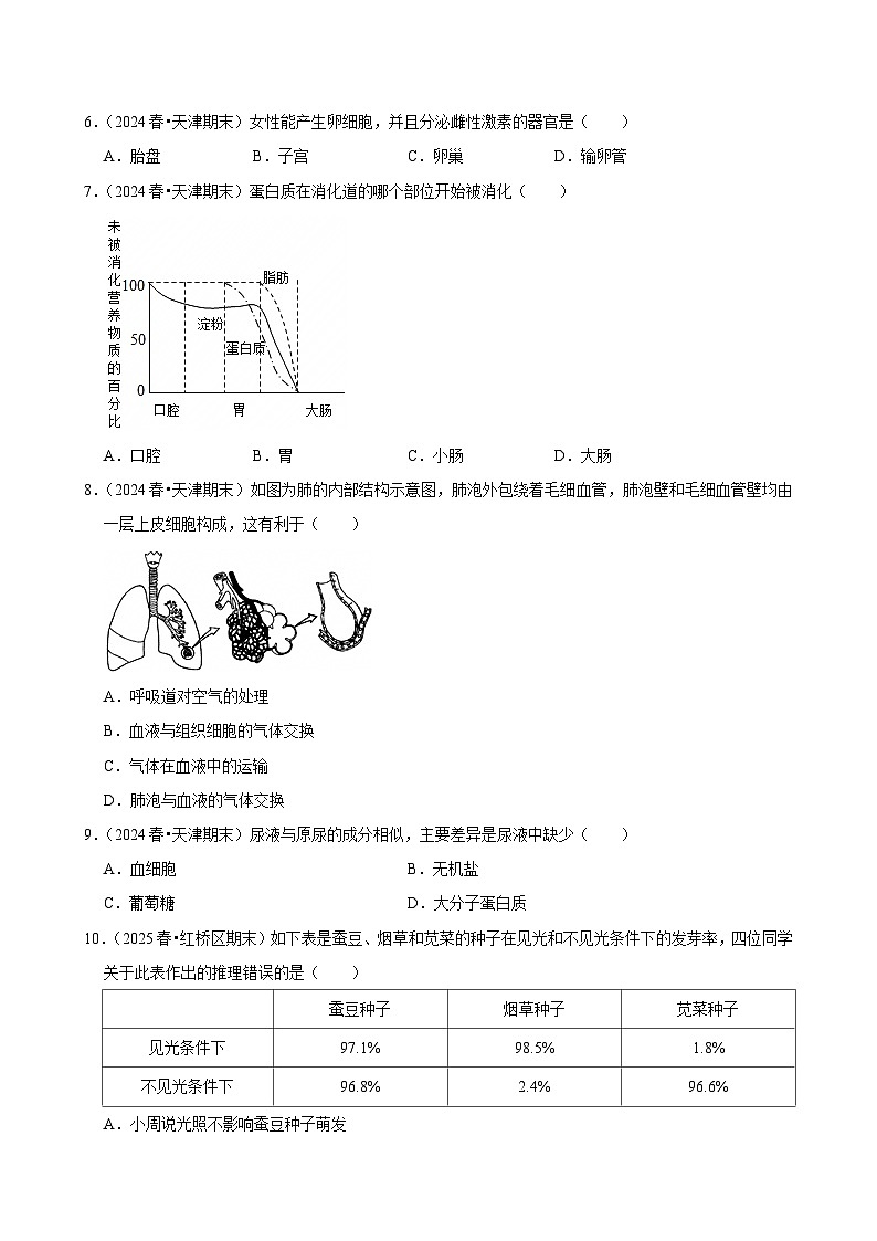 2025-2026学年上学期天津初中生物八年级开学模拟卷3第2页