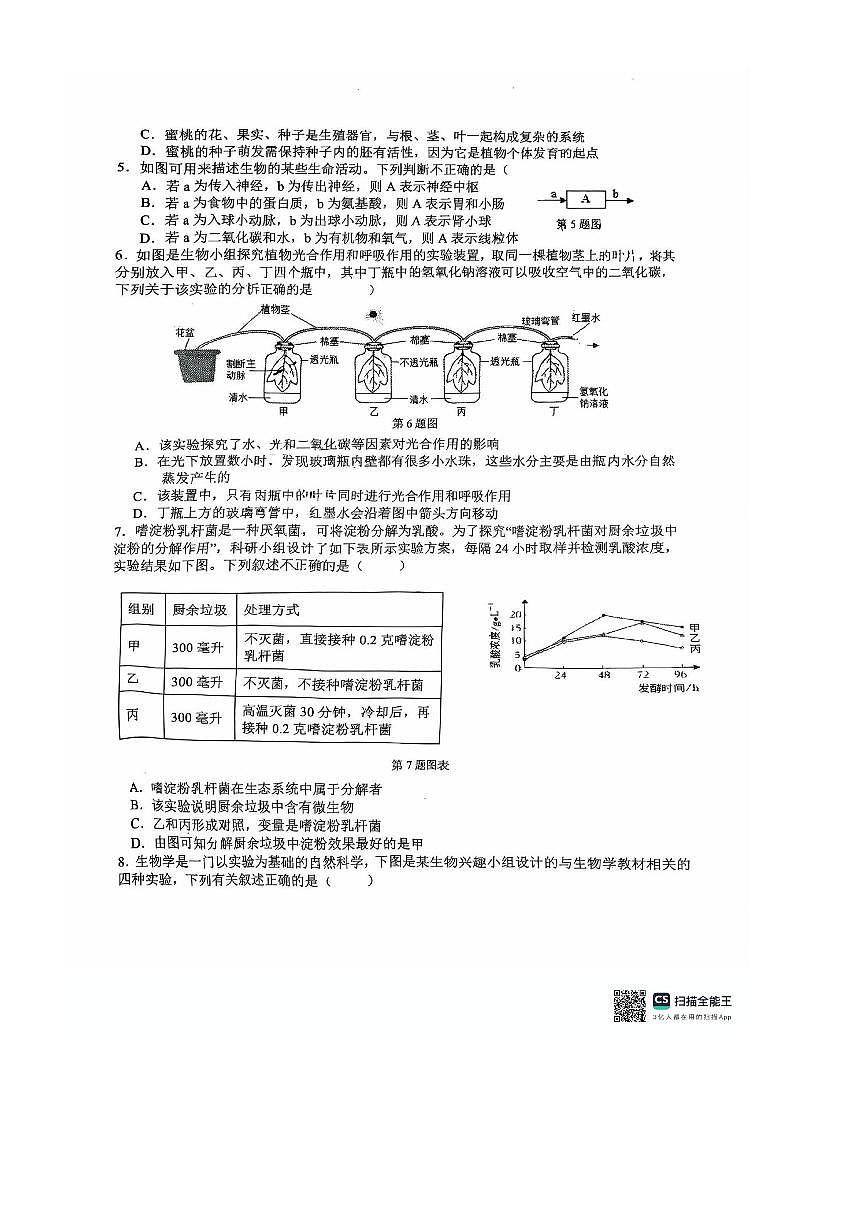 2025年陕西省西安市高新第一中学初中部生物中考三模试卷(无答案)第2页