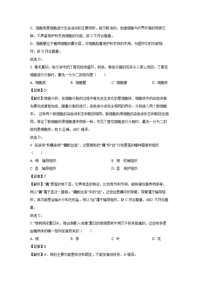 2025年黑龙江省哈尔滨市松北区八年级中考一模生物试卷（解析版）第2页