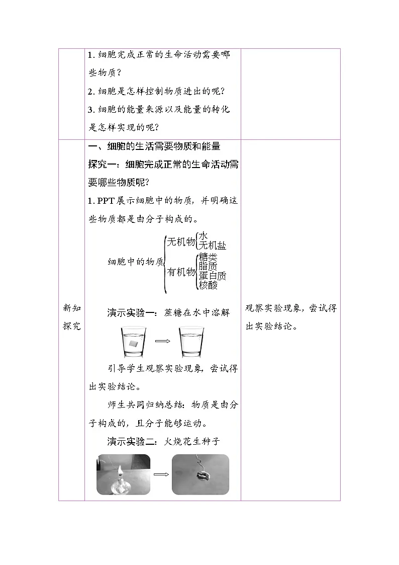 1.2.4 细胞的生活（教案）2025-2026学年人教版七年级生物上册第2页
