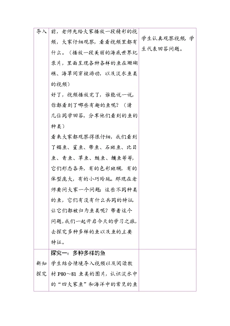 2.2.2 一 鱼（教案）2025-2026学年人教版七年级生物上册第2页