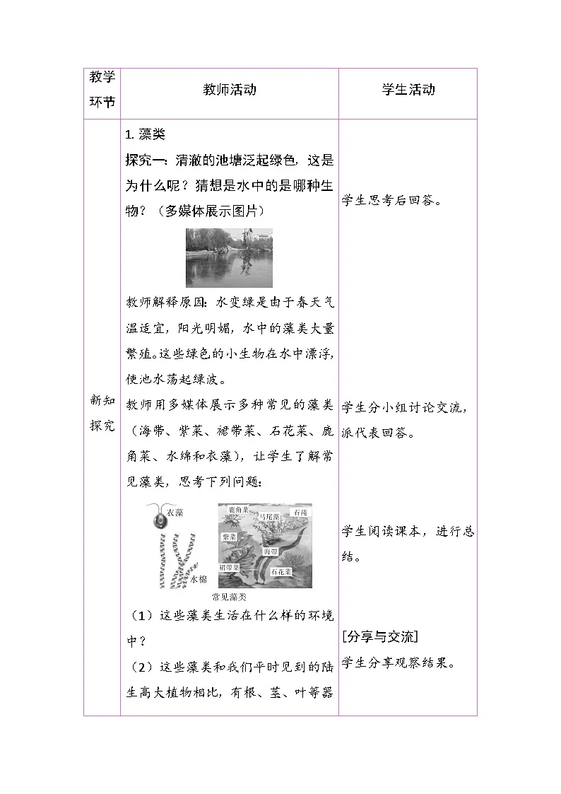 2.1.1 藻类、苔藓植物和蕨类植物（教案）2025-2026学年人教版七年级生物上册第3页