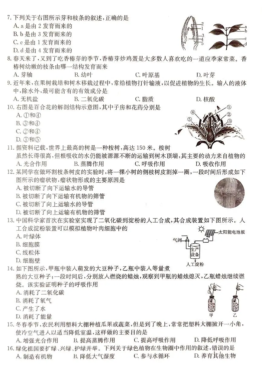 七年级下学期期中考试生物试卷第2页