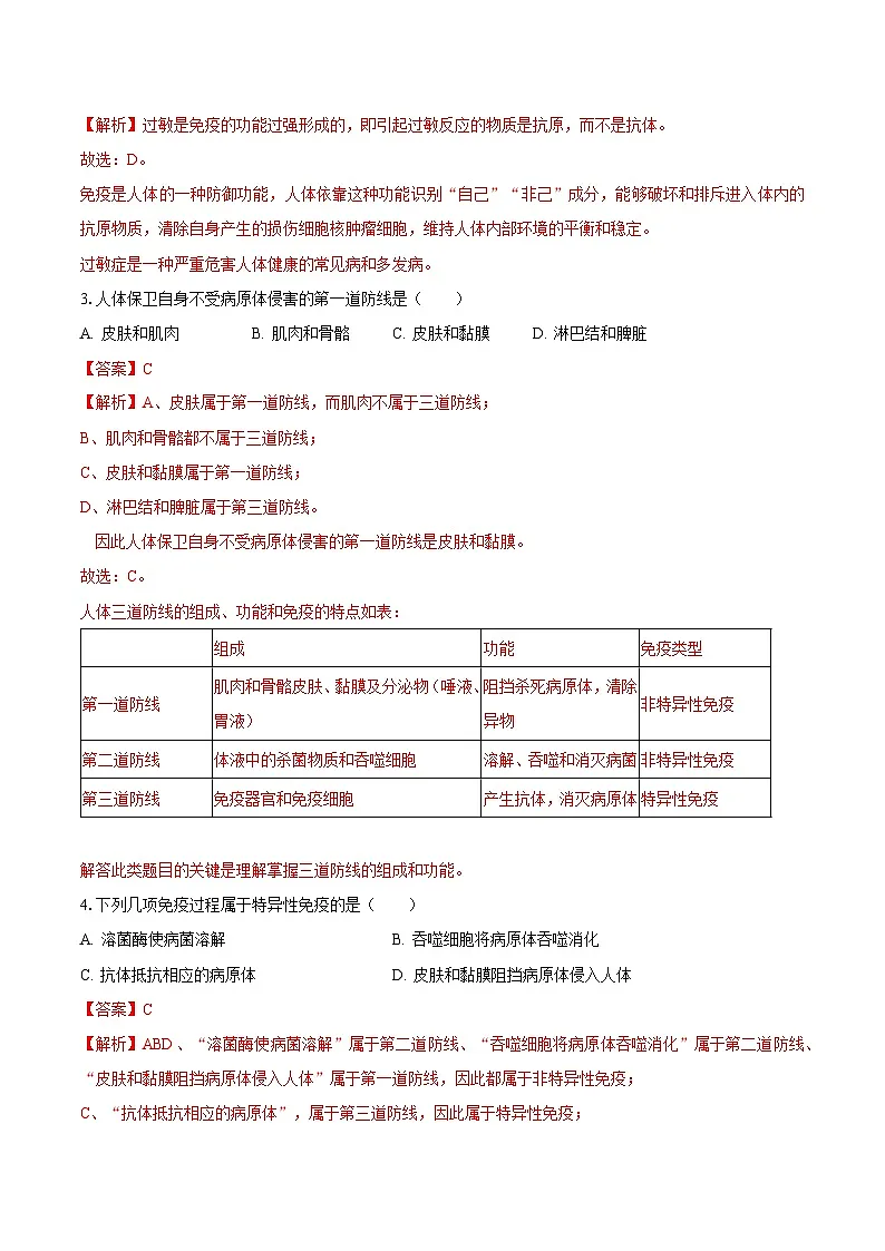 4.1.3《免疫》（分层练习）（解析版）第2页
