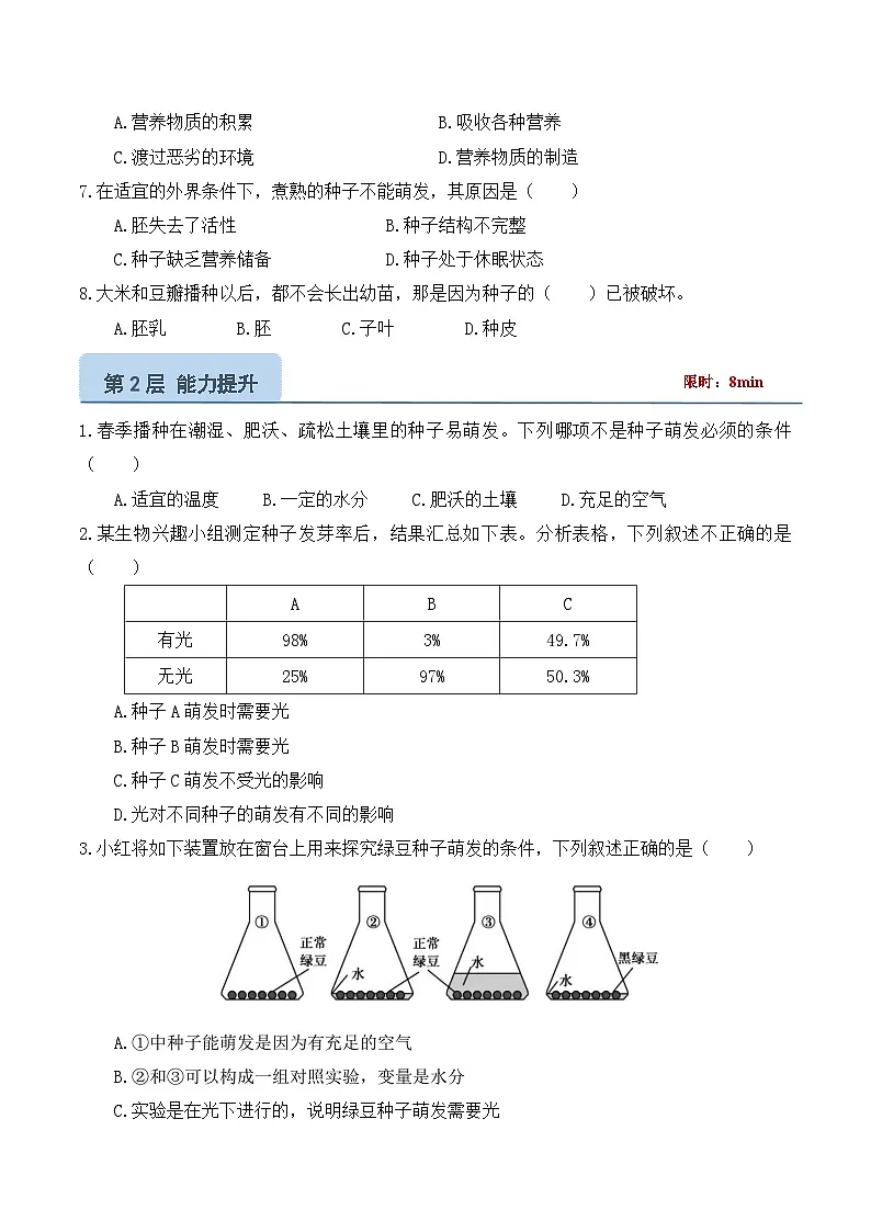 5.1.1第二部分《种子的萌发条件》（分层练习）（原卷版）第2页