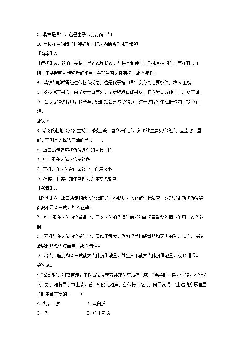 广西南宁市武鸣区2024-2025学年七年级下学期期末生物试题（解析版）第2页